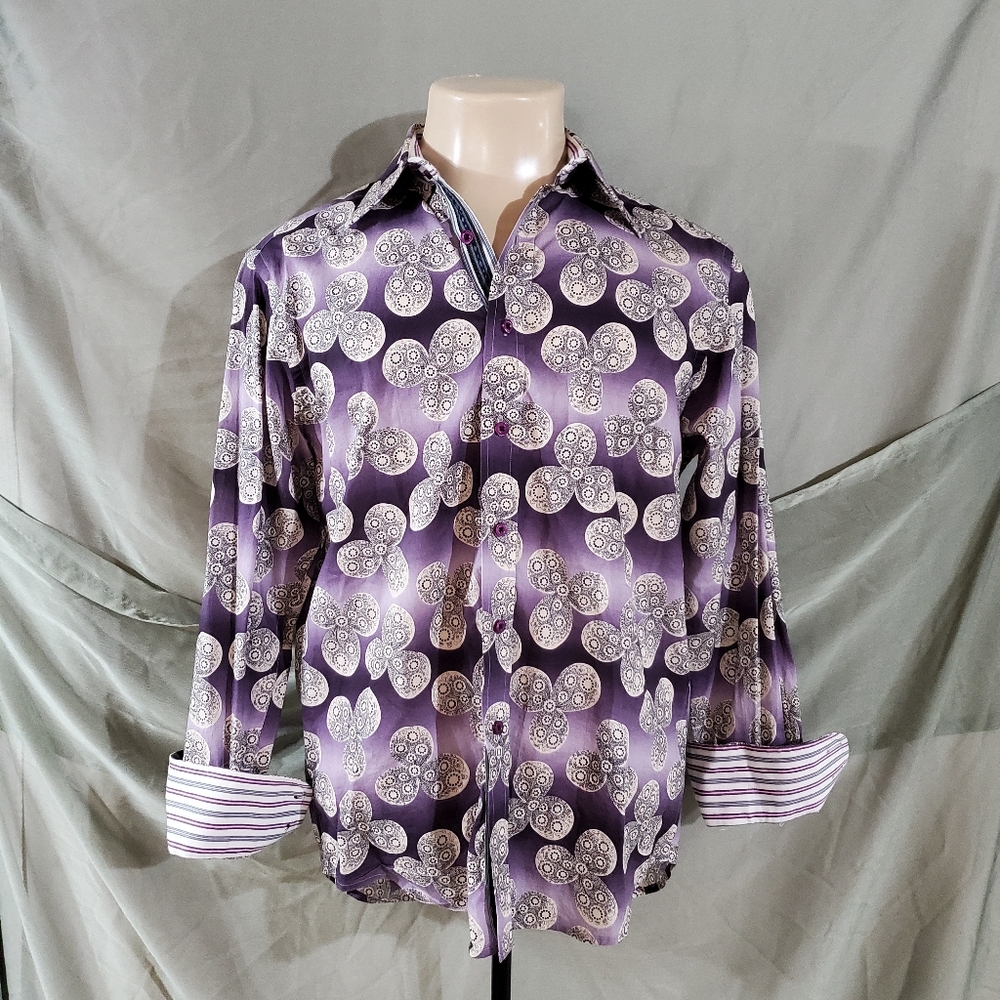 Robert Graham medium mens long sleeve shirt lined collar and cuff
